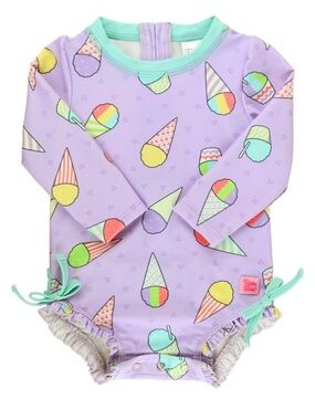 Rufflebutts SNOW CONES LONG SLEEVE ONE PIECE RASH GUARD swimsuit 6-12 mo purple
